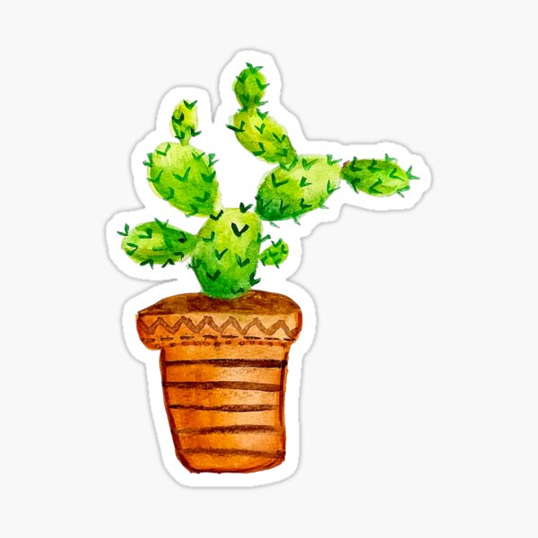 Vista previa del artículo con la obra «Acuarela: Cactus en maceta», diseñado y vendido por DoodlesByPapaya.