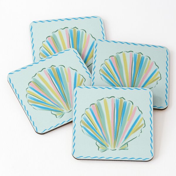 Item preview, Striped Scallop Shell Art - Coastal Cottagecore Watercolor Beach Illustration designed and sold by ColorMeBright.