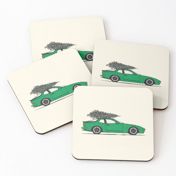 Item preview, Vintage Green Porsche 944 Christmas Tree illustration designed and sold by blackdogshop.
