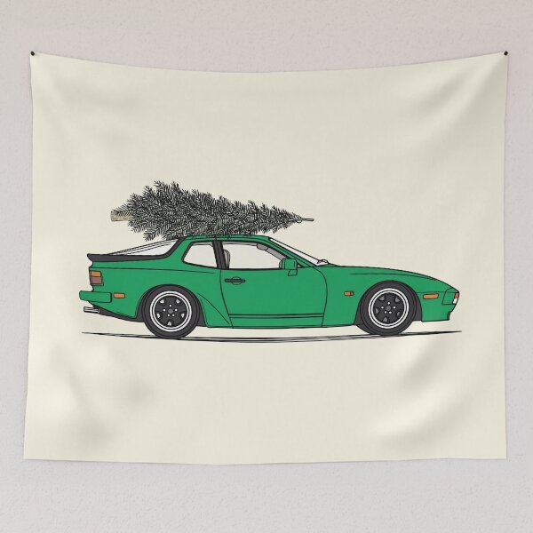 Item preview, Vintage Green Porsche 944 Christmas Tree illustration designed and sold by blackdogshop.