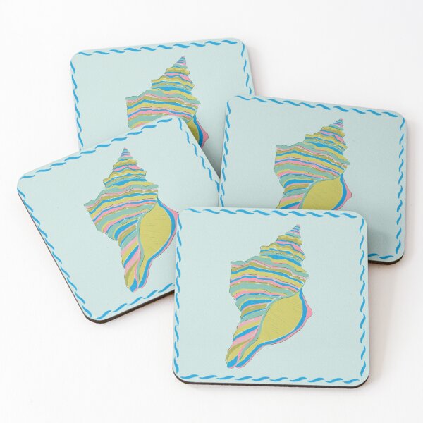 Item preview, Pastel Long Conch Shell Art - Watercolor Coastal Illustration with Stripes designed and sold by ColorMeBright.