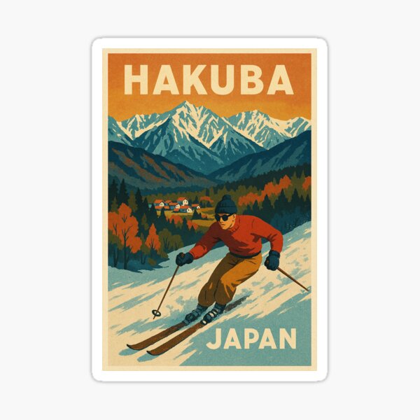Vista previa del artículo con la obra «Póster retro de Hakuba, Japón», diseñado y vendido por JoeWakey.