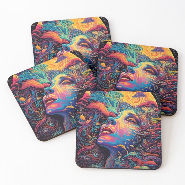 Item preview, Trippy Visionary Mushroom Landscape with Surreal Portrait – Psychedelic Dreamscape designed and sold by CattlettArt.