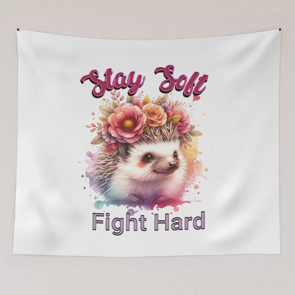 Item preview, Stay Soft, Fight Hard — Watercolor Hedgehog with Flower Helmet | Inspirational Animal Shirt designed and sold by MTeesGA.