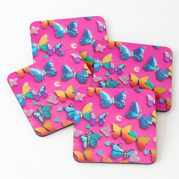 Item preview, Y2K Neon Butterfly Vibes – Rainbow Chrome Aesthetic Pattern designed and sold by My Dream Nook.