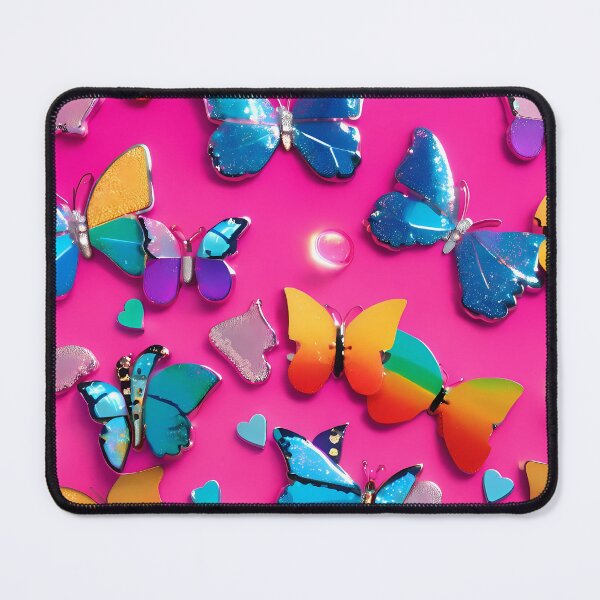 Item preview, Y2K Neon Butterfly Vibes – Rainbow Chrome Aesthetic Pattern designed and sold by My Dream Nook.