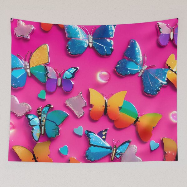 Item preview, Y2K Neon Butterfly Vibes – Rainbow Chrome Aesthetic Pattern designed and sold by My Dream Nook.