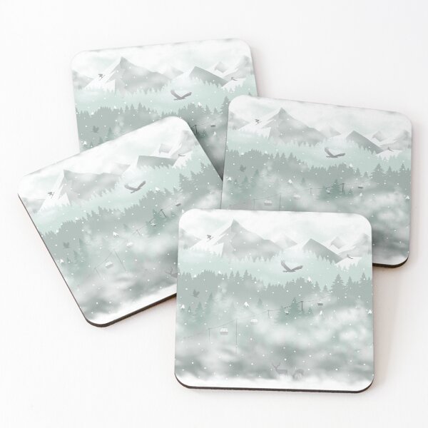 Item preview, Winter Alpine Ski Retreat Misty Mountains Green designed and sold by VintageStyle.