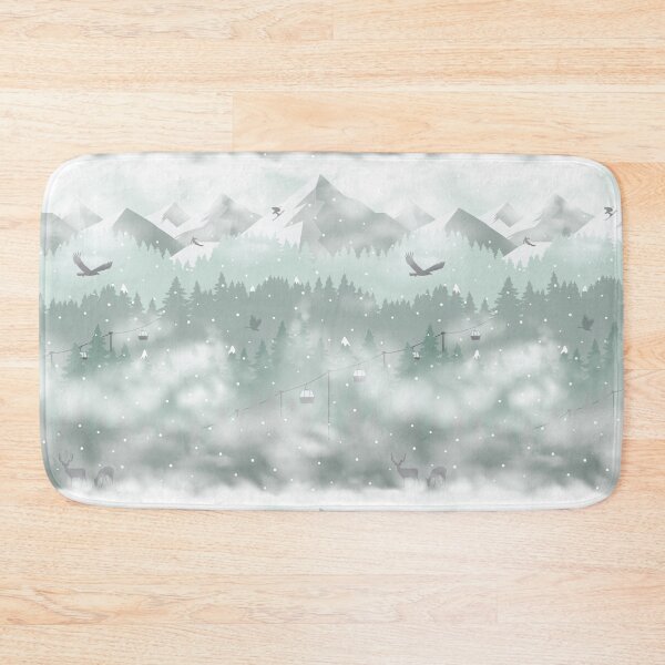 Item preview, Winter Alpine Ski Retreat Misty Mountains Green designed and sold by VintageStyle.