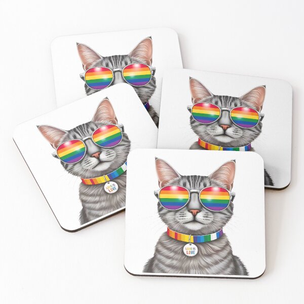 Item preview, Pride Silver Tabby Cat – LGBTQ Rainbow Sunglasses & “Love is Love” Collar Art designed and sold by Fredster1966.