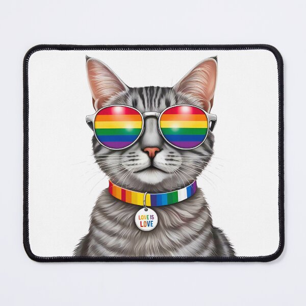 Item preview, Pride Silver Tabby Cat – LGBTQ Rainbow Sunglasses & “Love is Love” Collar Art designed and sold by Fredster1966.