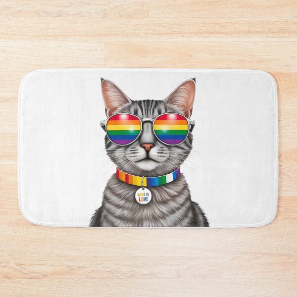 Item preview, Pride Silver Tabby Cat – LGBTQ Rainbow Sunglasses & “Love is Love” Collar Art designed and sold by Fredster1966.