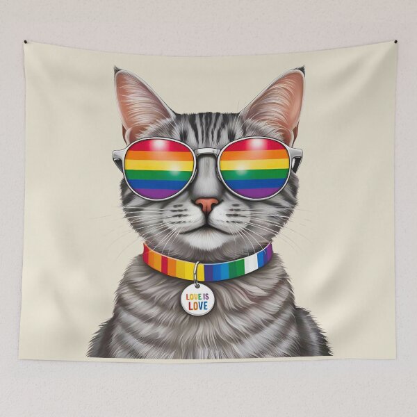 Item preview, Pride Silver Tabby Cat – LGBTQ Rainbow Sunglasses & “Love is Love” Collar Art designed and sold by Fredster1966.