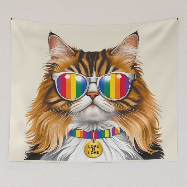 Item preview, Pride Persian Cat – LGBTQ Rainbow Art with “Love is Love” Collar designed and sold by Fredster1966.