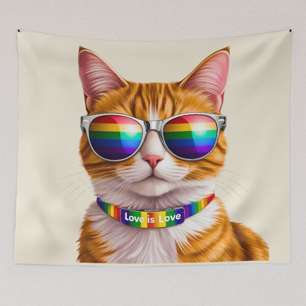 Item preview, Pride Orange Tabby Cat – LGBTQ Rainbow Art with “Love is Love” Collar designed and sold by Fredster1966.