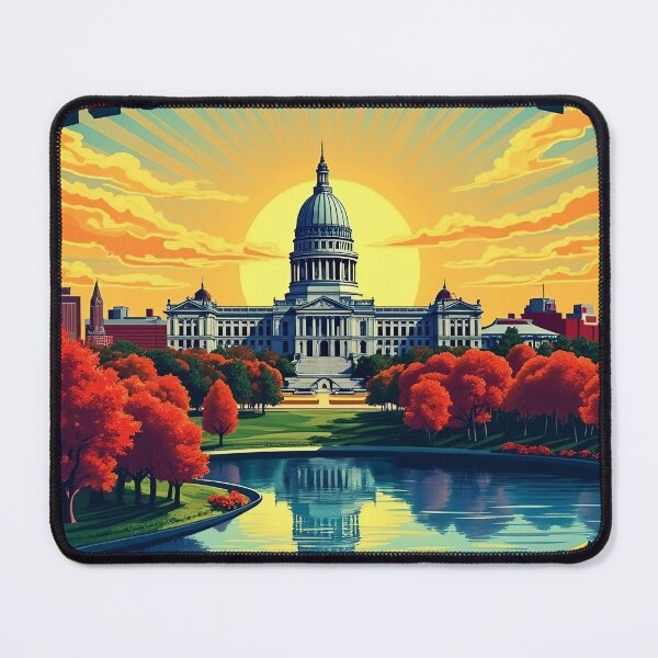 Item preview, Madison Wisconsin Retro Poster | Vibrant Cityscape Wall Art | Pop Art Travel Print | Colorful Madison Skyline | Midwest City Decor designed and sold by PaintedPixels01.