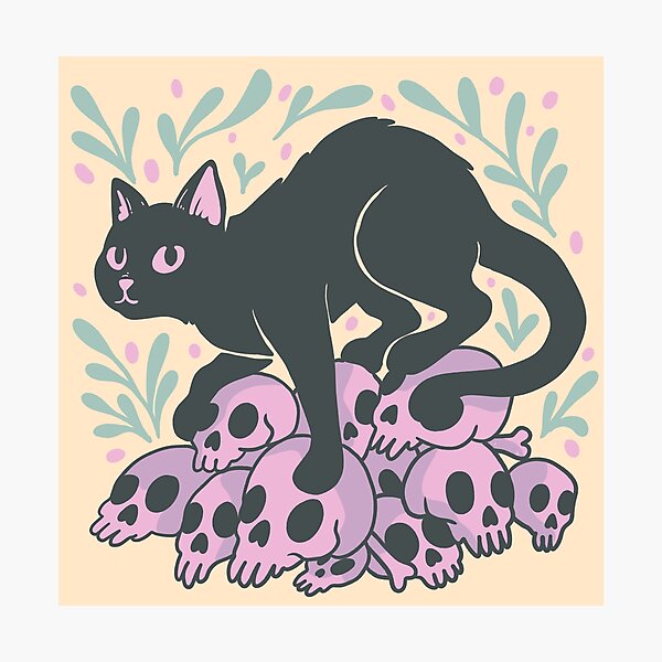 Vista previa del artículo con la obra «Gato del Caos en un Trono de Calavera – Poder Gótico Pastel», diseñado y vendido por Jess.a.creates.