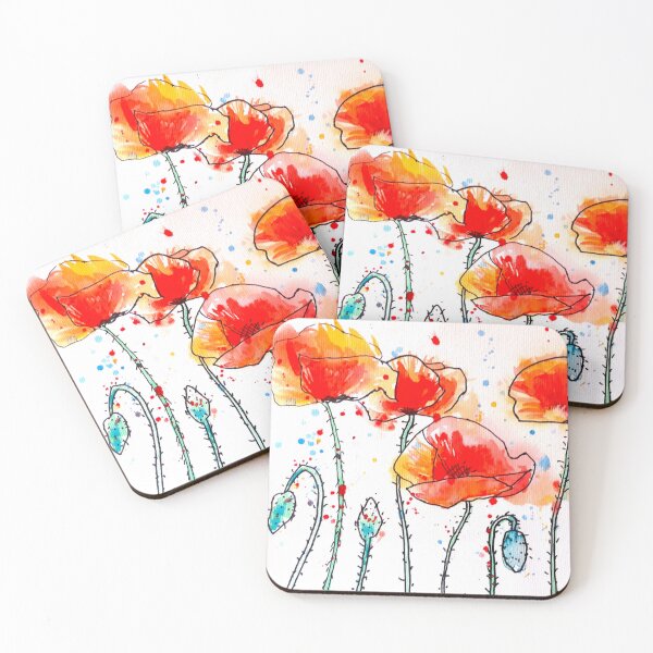 Item preview, Red Poppy Watercolor Painting Abstract Art Splash designed and sold by Sarah  Rajkotwala.