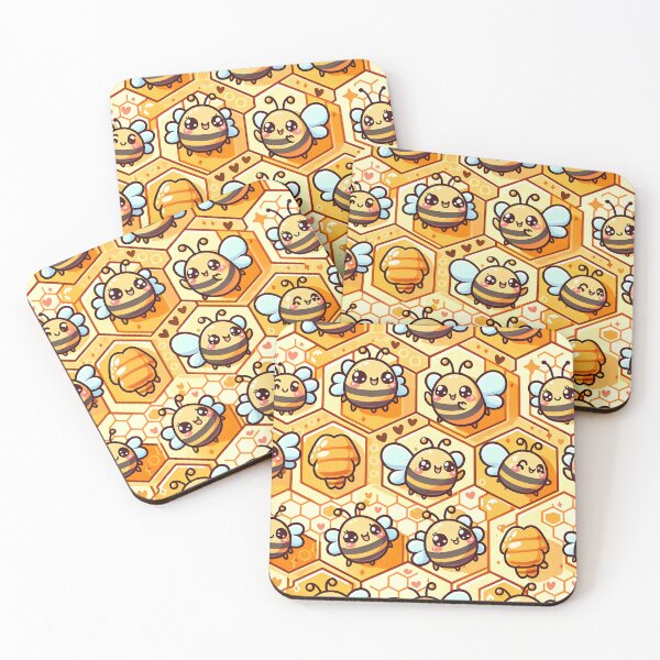Item preview, Cute Honeycomb Bee Pattern – Kawaii Cartoon Bees and Hearts designed and sold by NSB-Design.
