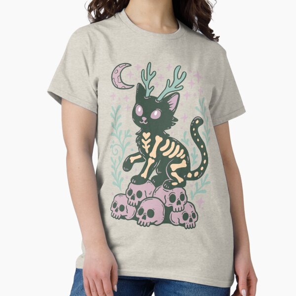 Vista previa del artículo con la obra «Gato esquelético con astas sobre calaveras: fantasía espeluznante y adorable», diseñado y vendido por Jess.a.creates.