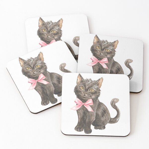 Item preview, Black Cat with Pink Bow – Spooky Cute Coquette Halloween Art designed and sold by DivinePassion.