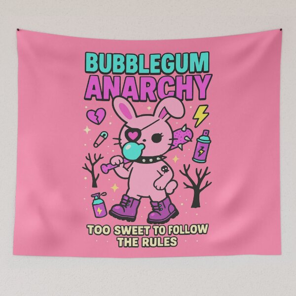 Item preview, Bubblegum Anarchy Bunny – Cute Punk Rebel Cartoon Art designed and sold by Cheeky Companions.