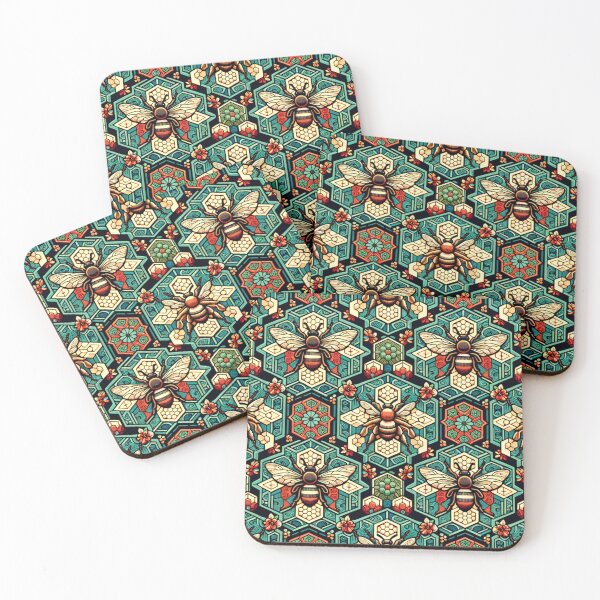Item preview, Honeybee Geometric Pattern - Vintage Hexagon Insect Art designed and sold by NSB-Design.