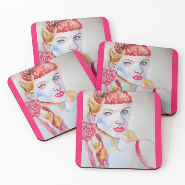 Item preview, Redhead Retro Woman Watercolor Painting designed and sold by Sarah  Rajkotwala.