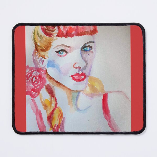 Item preview, Redhead Retro Woman Watercolor Painting designed and sold by Sarah Rajkotwala.