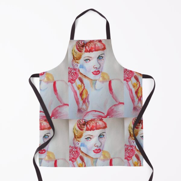 Item preview, Redhead Retro Woman Watercolor Painting designed and sold by Sarah Rajkotwala.