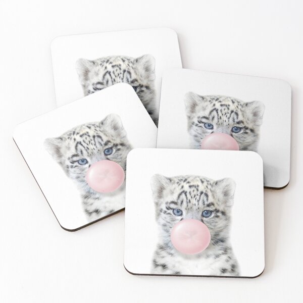 Item preview, Baby Snow Leopard Blowing Pink Bubble Gum, Baby Girl, Kids, Nursery, Baby Animals Art Print by Synplus designed and sold by synplus.