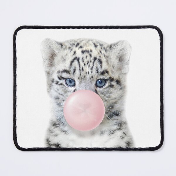 Item preview, Baby Snow Leopard Blowing Pink Bubble Gum, Baby Girl, Kids, Nursery, Baby Animals Art Print by Synplus designed and sold by synplus.
