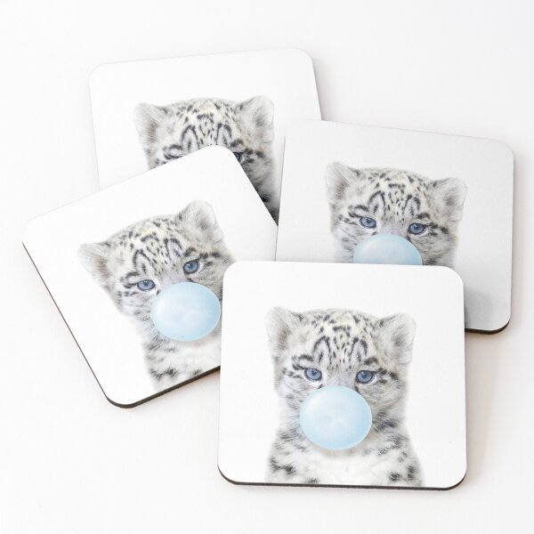 Item preview, Baby Snow Leopard Blowing Blue Bubble Gum, Baby Boy, Kids, Nursery, Baby Animals Art Print by Synplus designed and sold by synplus.