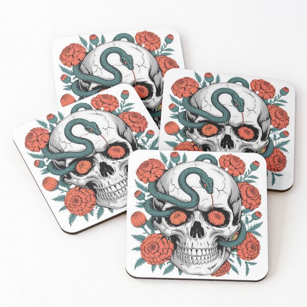 Item preview, Venomous Skull with Marigolds and Serpent designed and sold by BirdsnStuff.