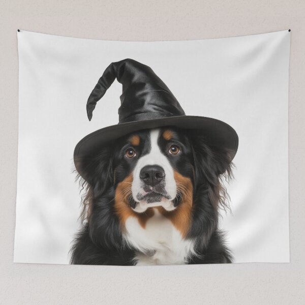 Artikelvorschau, Berner Sennenhund trägt Halloween Hexenhut entworfen und verkauft von LazyOwlStore.