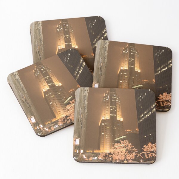 Item preview, Snowfall in the Loop – Nighttime Lights and Art Deco Skyline in Sepia Colors designed and sold by Maryna Gumenyuk.