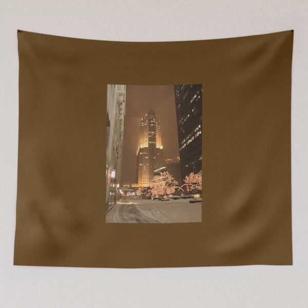 Item preview, Snowfall in the Loop – Nighttime Lights and Art Deco Skyline in Sepia Colors designed and sold by Maryna Gumenyuk.