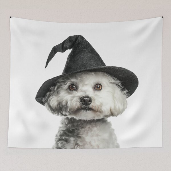 Item preview, Bichon Frise Dog Wearing Halloween Witch Hat designed and sold by LazyOwlStore.