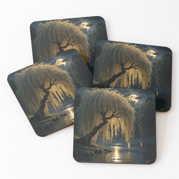 Item preview, Moonlit Willow: Cascading Golden Branches Over Inky Black River designed and sold by semenol.