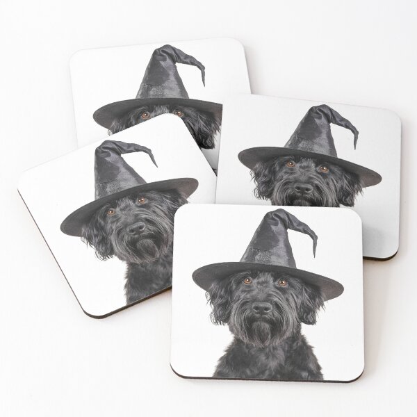 Item preview, Black Russian Terrier Dog Wearing Halloween Witch Hat designed and sold by LazyOwlStore.