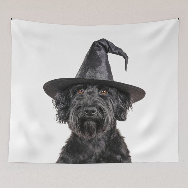 Item preview, Black Russian Terrier Dog Wearing Halloween Witch Hat designed and sold by LazyOwlStore.