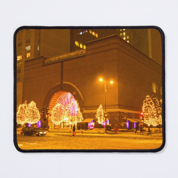 Item preview, Snowfall in Downtown – Nighttime Lights and Holiday Atmosphere with Christmas Spirit designed and sold by Maryna Gumenyuk.