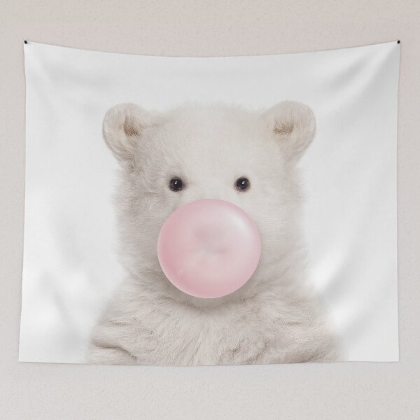 Item preview, Baby Polar Bear Blowing Pink Bubble Gum, Baby Girl, Kids, Nursery, Baby Animals Art Print by Synplus designed and sold by synplus.