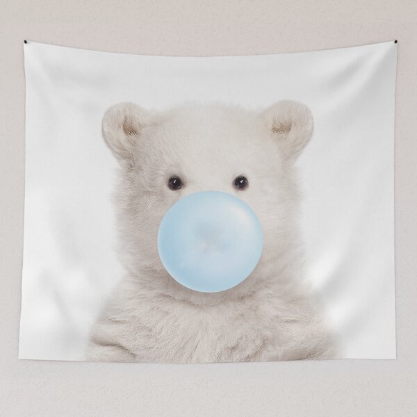 Item preview, Baby Polar Bear Blowing Blue Bubble Gum, Baby Boy, Kids, Nursery, Baby Animals Art Print by Synplus designed and sold by synplus.