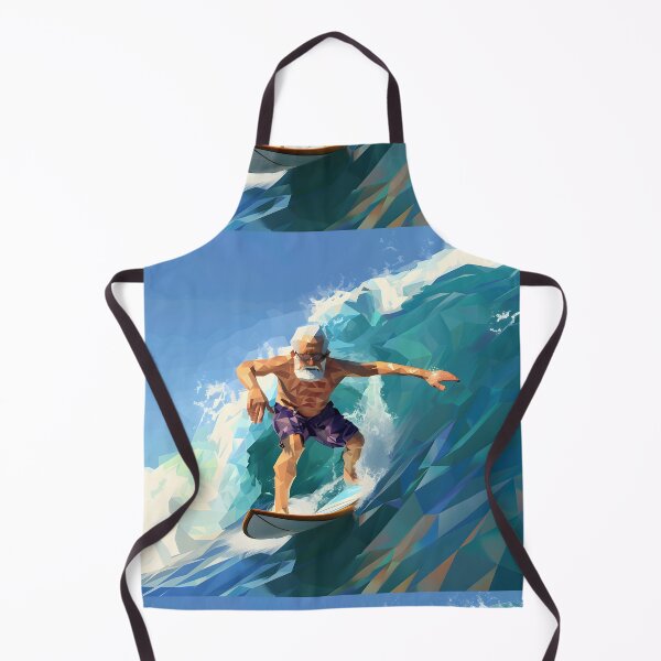 Item preview, low poly clean shaven grandpa surfing a huge wave on a longboard designed and sold by wonderisland.