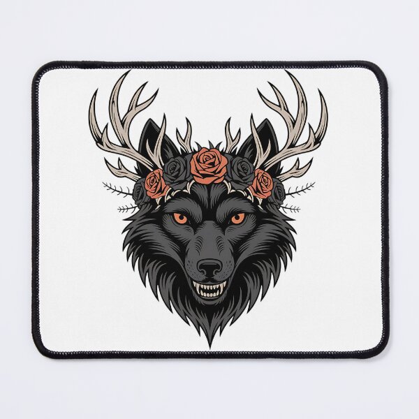 Item preview, Dark Forest Wolf with Roses and Antlers designed and sold by BirdsnStuff.