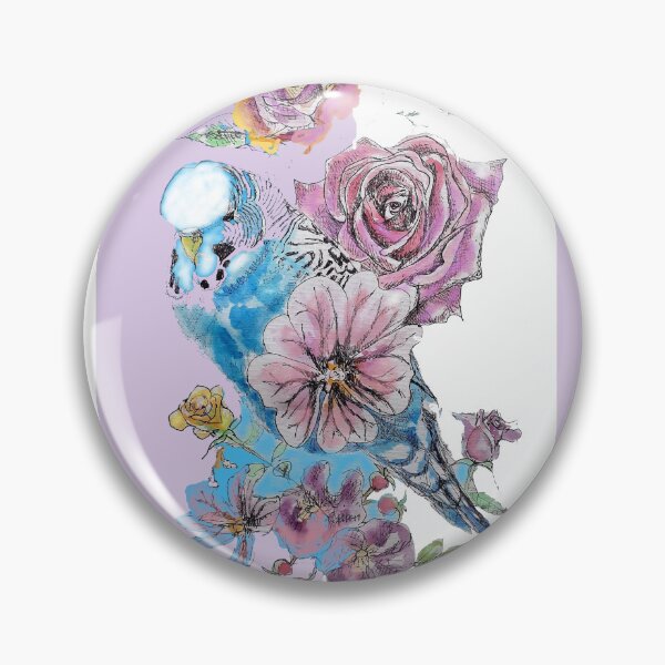 Item preview, Blue Budgie and Rose Watercolor Painting on Lilac and white designed and sold by Sarah  Rajkotwala.