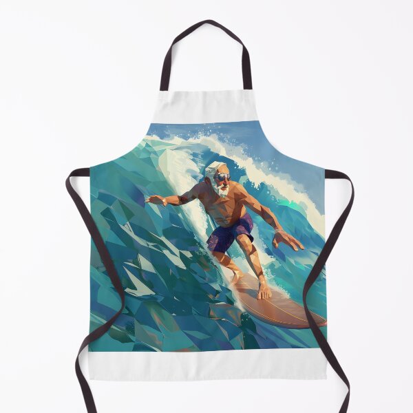 Item preview, low poly clean shaven grandpa surfing a huge wave on a longboard designed and sold by wonderisland.