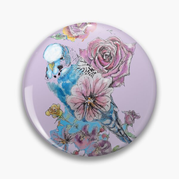 Item preview, Blue Budgie and Rose Watercolor Painting on Lilac Mauve designed and sold by Sarah  Rajkotwala.