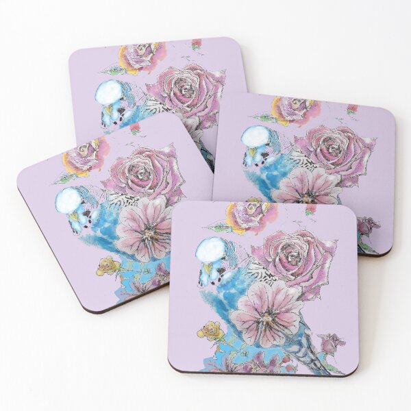 Item preview, Blue Budgie and Rose Watercolor Painting on Lilac Mauve designed and sold by Sarah  Rajkotwala.